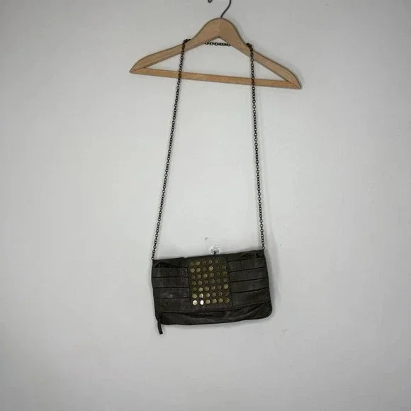 Aldo Olive Green Studded Gold Brass Hardware Punk Rock Retro Fold Over Bag Purse - Picture 8 of 8